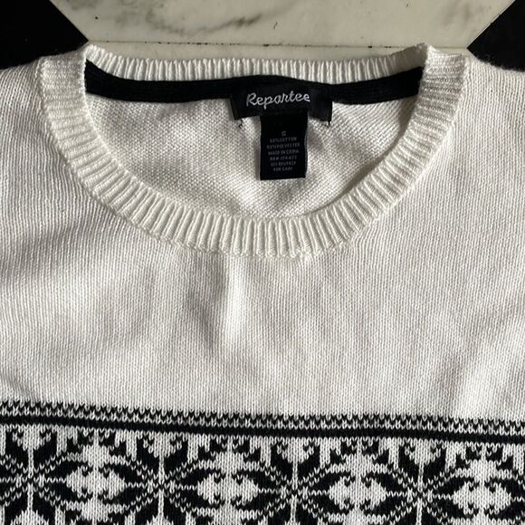 Repartee White & Black Reindeer & Snowflake Sweater - Picture 3 of 5